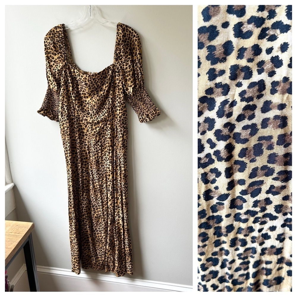 Blue Rain Sabrina midi dress animal print off shoulder